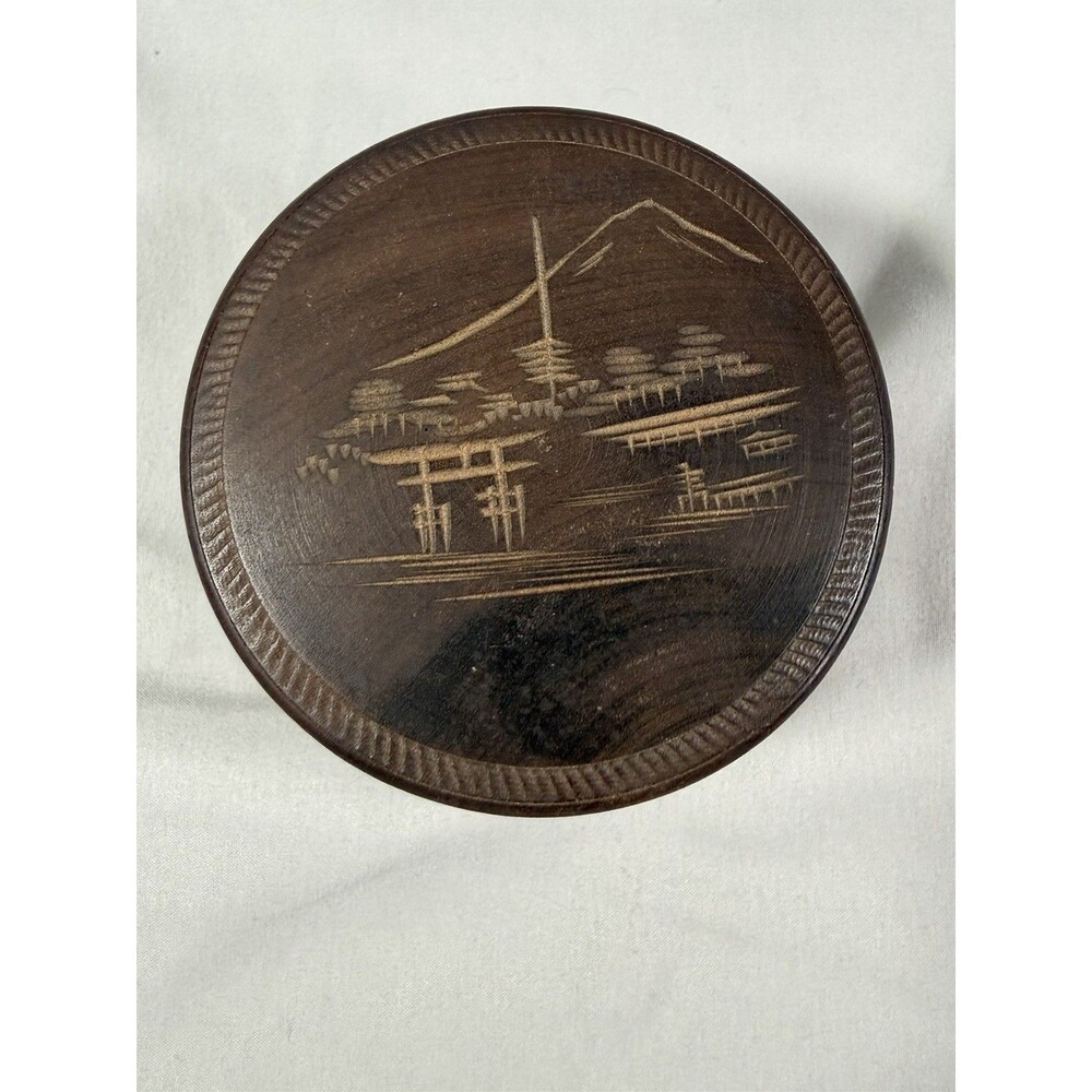 Vintage Hand-Carved Wooden Japanese Coasters Set of 6 Drink Coasters With Box